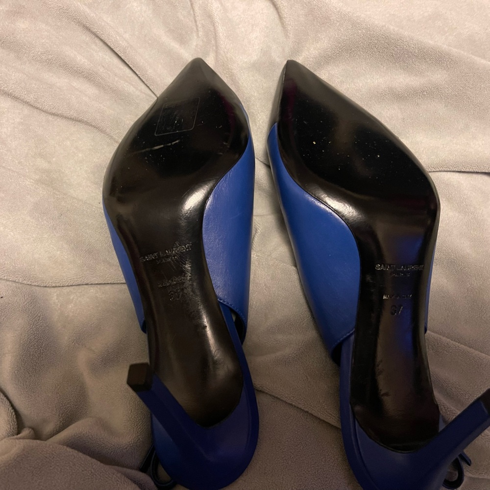 YSL Saint Laurent Two Tone Blue Black Heels Sz 37 - Picture 4 of 6